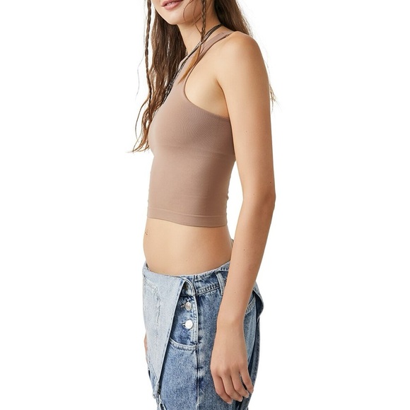 Free People Clean Lines Cami $30 Strawberry Roan Brown High Neck Double Layer ML - Picture 3 of 8